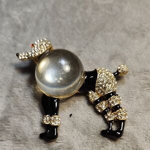 Crystal Poodle Brooch - Black and Gold Rhinestone Accent